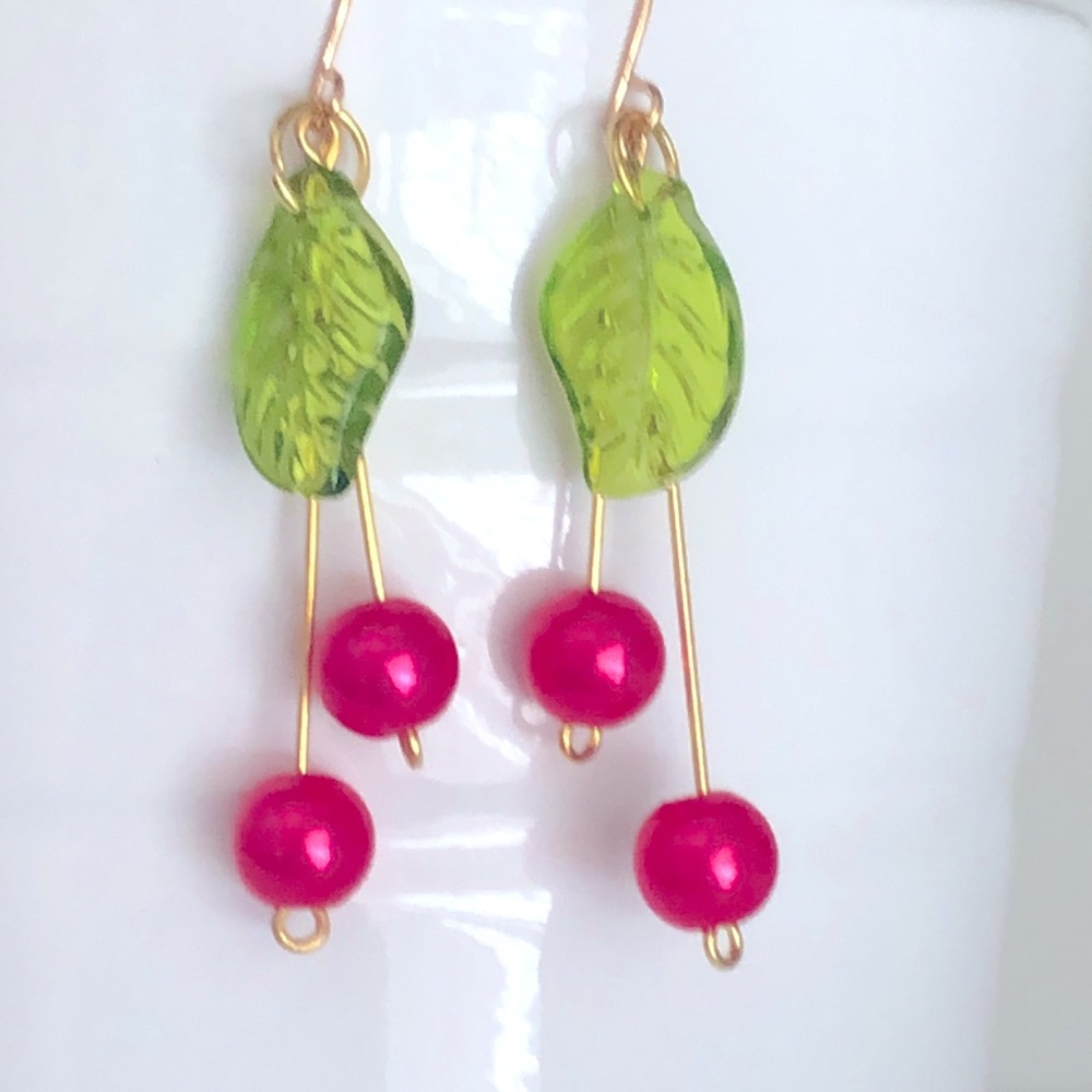 New Cherry Dangling Drop Statement Hand Crafted Earrings Fruit Summer Beach Gift